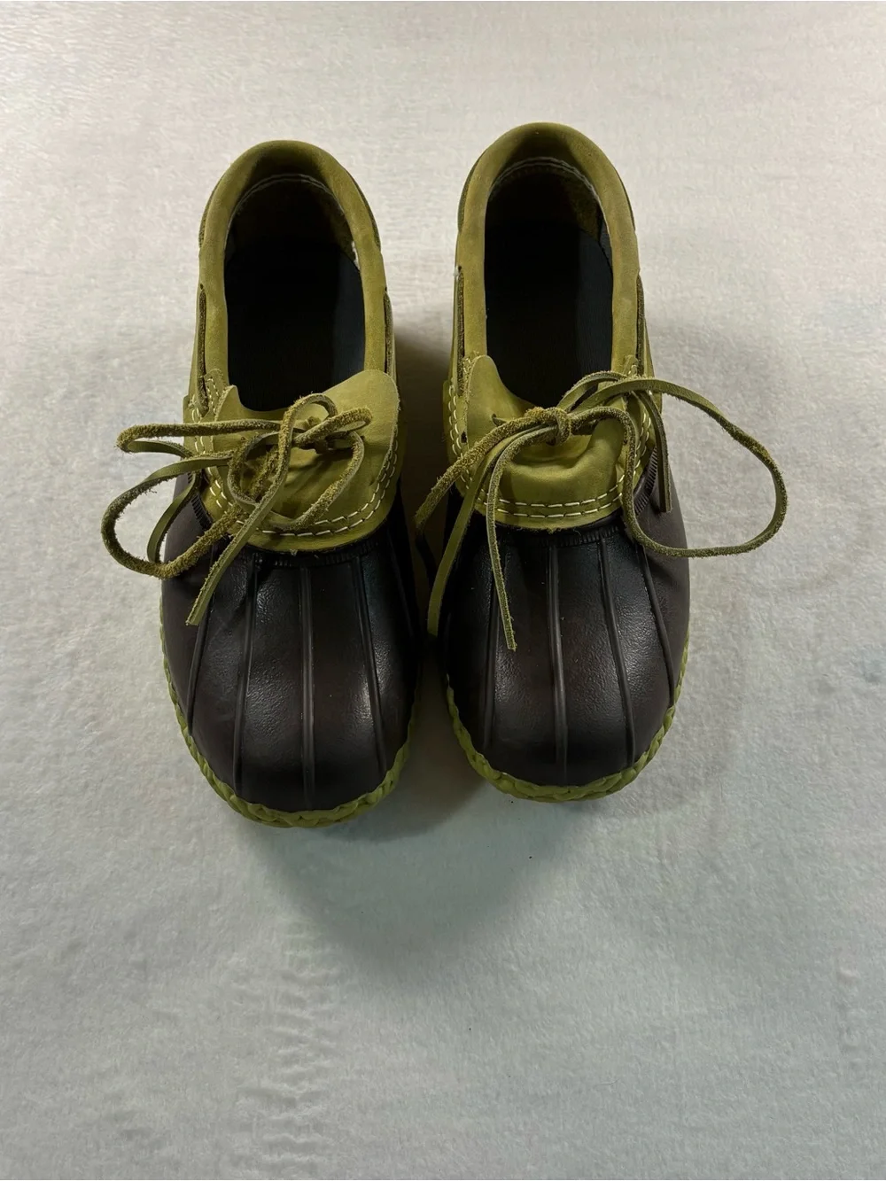 L.L. Bean Olive and Brown Waterproof Lace-Up Duck Shoes